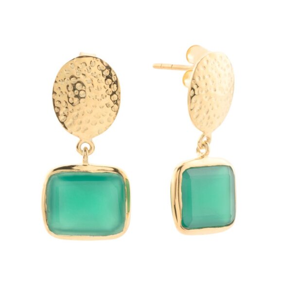 SHAANTI JEWELS  India 14kt Gold Plated Sterling Silver Square Onyx Earrings - Picture 1 of 2